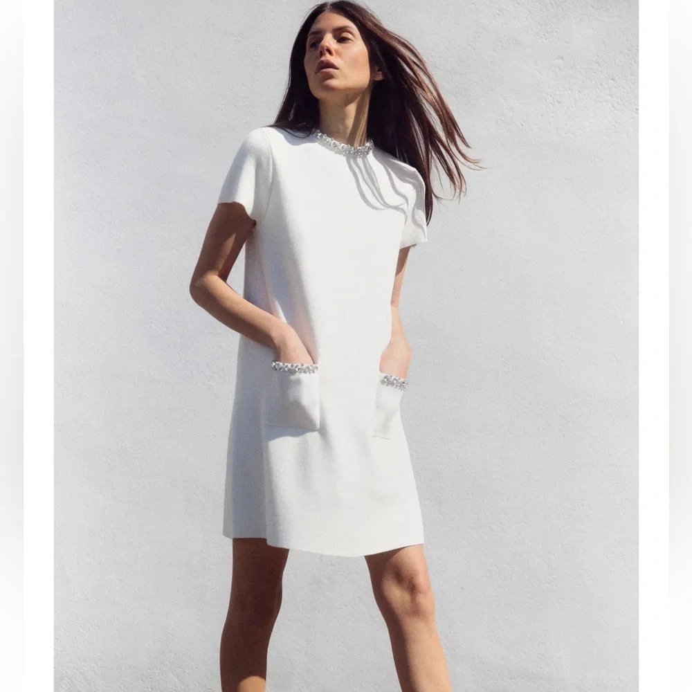 zara mini knit dress Zara + Crochet Knit Mini Dress